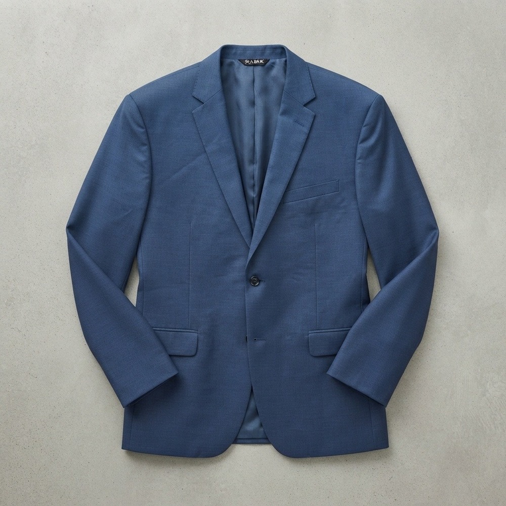 Jos A Bank Traveler Suit Jacket Wool Tailored Fit Blue 48R two button office